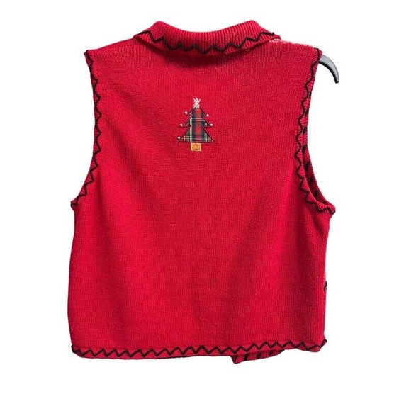 Designer Originals Studio Red Embroidered Christmas Button Up Sweater Vest PS - Picture 2 of 7